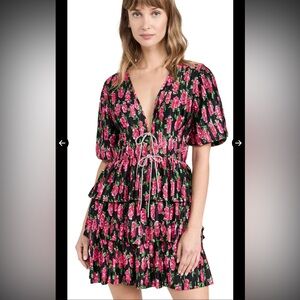 Wayf Black Dress with Pink Floral Design NWT, L, mini